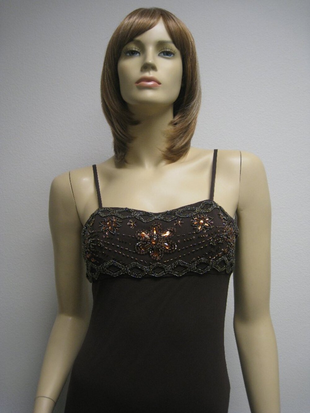 Sue Wong Dress Y2K Sexy Beaded 45 Flapper Coffee Brown Chocolate Midi SILK New - Picture 3 of 16
